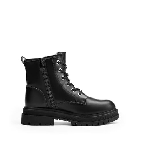 DREAM PAIRS Combat Boots Ankle Booties Lace-up Platform Side Zipper Lug Sole Boots,Size 8,Black,STRONG-5
