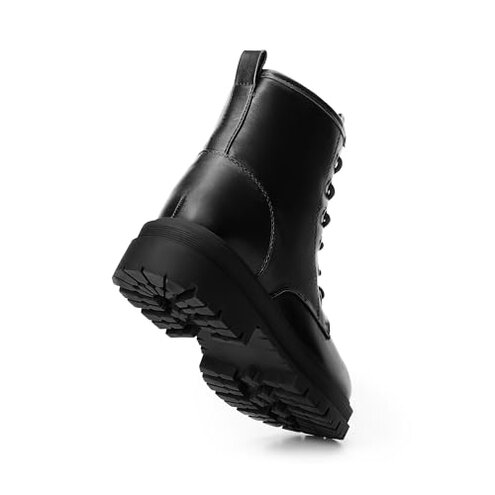 DREAM PAIRS Combat Boots Ankle Booties Lace-up Platform Side Zipper Lug Sole Boots,Size 8,Black,STRONG-5
