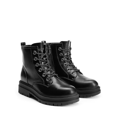 DREAM PAIRS Combat Boots Ankle Booties Lace-up Platform Side Zipper Lug Sole Boots,Size 8,Black,STRONG-5