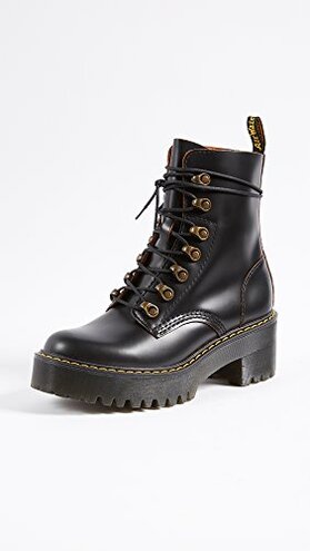 Dr. Martens Women's Leona Leather Heeled Boot, Black Smooth, 8
