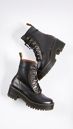 Dr. Martens Women's Leona Leather Heeled Boot, Black Smooth, 8