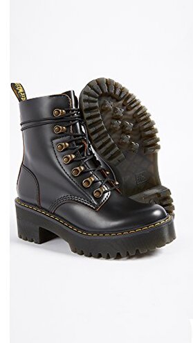 Dr. Martens Women's Leona Leather Heeled Boot, Black Smooth, 8