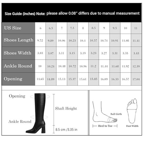 Modatope Black Knee High Chunky Heel Boots Square Toe Tall Boots for Women Block Heel Side zipper Fall Boots Women Size 8