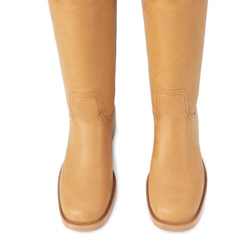 Gothictor Women's Banana Knee High Boots Square Toe Chunky Block Heel Comfortable Low Heel Pull on Wide Calf Riding Long Boots for Women 8