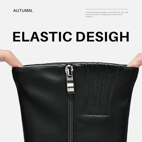 Choiran Black Knee High Boots for Women - Wide Calf Platform Tall Boots Square Toe Chunky Block Heeled Gogo Boots B 8