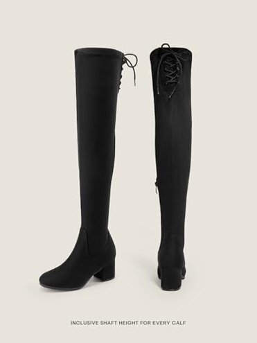 DREAM PAIRS Women's Laurence Over The Knee Thigh High Chunky Heel Boots Long Stretch Sexy Fall Boots,Size 8,Black,LAURENCE