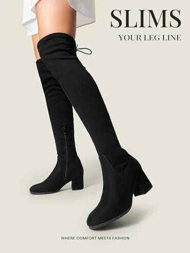 DREAM PAIRS Women's Laurence Over The Knee Thigh High Chunky Heel Boots Long Stretch Sexy Fall Boots,Size 8,Black,LAURENCE