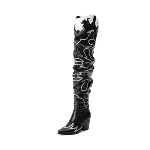 DREAM PAIRS Western Cowboy Boots Over The Knee Western Cowgirl Boots Women Thigh High Boots,Size 10,Black,SDOB2401W