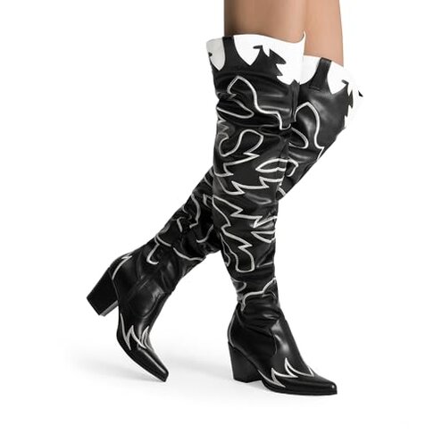 DREAM PAIRS Western Cowboy Boots Over The Knee Western Cowgirl Boots Women Thigh High Boots,Size 10,Black,SDOB2401W