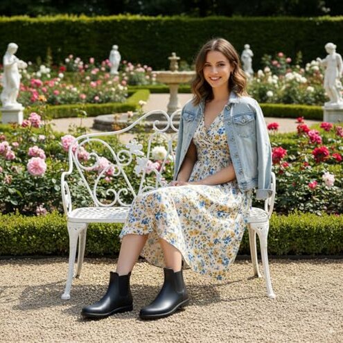 Asgard Women's Ankle Rain Boots Waterproof Chelsea Boots, Black 40 (Size 9-9.5)