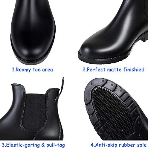 Asgard Women's Ankle Rain Boots Waterproof Chelsea Boots, Black 40 (Size 9-9.5)