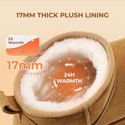 DREAM PAIRS Platform Mini Boots for Women Suede Genuine Leather, Classic Winter Ankle Snow Boots with Memory Foam Insole Lightweight Anti-Slip Outsole FuzzyClassic,Size 7.5,Chestnut,SDSB2427W