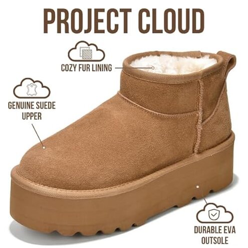 Project Cloud 100% Genuine Leather Ankle Boots for Women - Anti-Slip Memory Foam Insole Womens Boots - Lightweight Winter Womens Shoes, Ankle Booties for Women (Huggy,Chestnut,8.5)