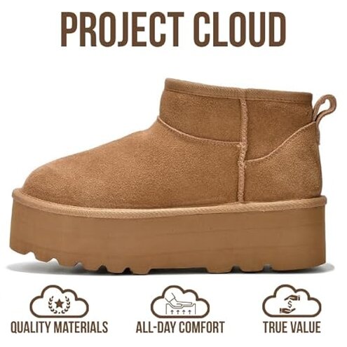 Project Cloud 100% Genuine Leather Ankle Boots for Women - Anti-Slip Memory Foam Insole Womens Boots - Lightweight Winter Womens Shoes, Ankle Booties for Women (Huggy,Chestnut,8.5)