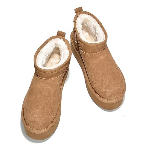 Project Cloud 100% Genuine Leather Ankle Boots for Women - Anti-Slip Memory Foam Insole Womens Boots - Lightweight Winter Womens Shoes, Ankle Booties for Women (Huggy,Chestnut,8.5)