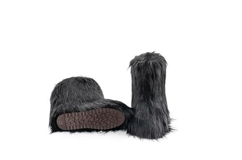 IXU Women's Faux Fur Boot Furry Fluffy Round Toe Suede Snow Winter Women Boots Comfy Plush Warm Short Outdoor Indoor Flat Shoes Mid-Calf Boots