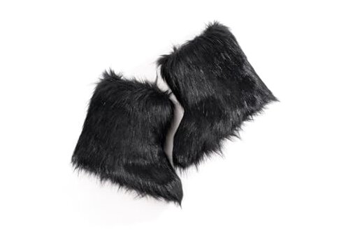 IXU Women's Faux Fur Boot Furry Fluffy Round Toe Suede Snow Winter Women Boots Comfy Plush Warm Short Outdoor Indoor Flat Shoes Mid-Calf Boots