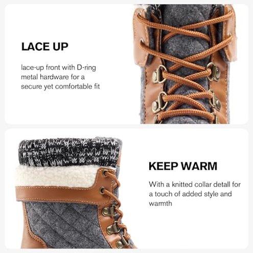 ALEADER Womens Snow Boots Duck Waterproof Boots Insulated Warm Brown Cold Weather Grey 8 M US Women