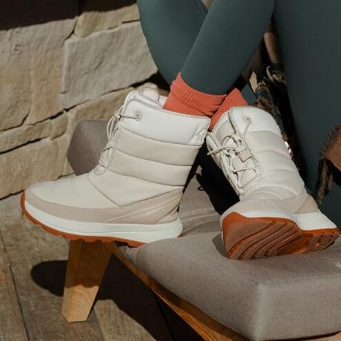 Kizik Juno 2 High Slip On Snow Boots for Women: Durable Rubber Soles for Any Terrain, Faux Fur Lining for Warmth During Winter Daily Wear - Oatmeal/Pristine W9