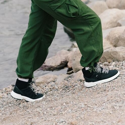 Kizik Sierra Slip On Boots for Women: Durable Rubber Soles for Any Terrain, Winter Snow, Hiking, or Urban Daily Wear - Black/White W8.5