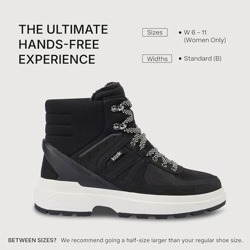 Kizik Sierra Slip On Boots for Women: Durable Rubber Soles for Any Terrain, Winter Snow, Hiking, or Urban Daily Wear - Black/White W8.5