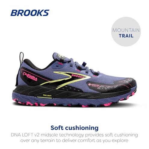 Brooks Women&rsquo;s Cascadia 18 GTX Waterproof Mountain Trail Running Shoe - Grey Blue/Black/Pink - 8.5 Medium