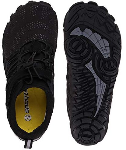 Joomra Women's Trail Running Minimal Shoes Cross Trainer Size 7.5-8 Trekking Toes Sports Ladies Hiking Workout Sneakers Whitin Barefoot Walking Footwear Black 38