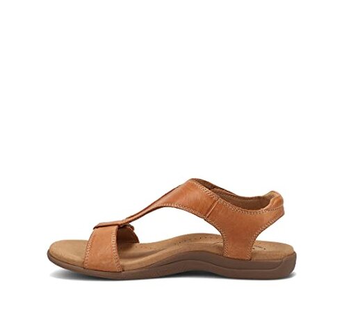 Taos The Show Premium Leather Women's Sandal - Experience Everyday Style, Comfort, Arch Support, Cooling Gel Padding and an Adjustable Fit for Exceptional Walking Comfort Caramel 8 (M) US