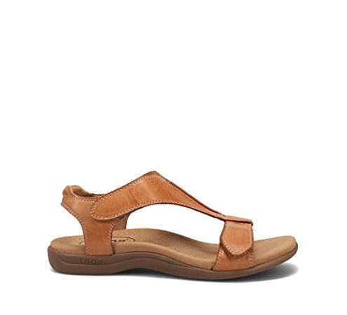 Taos The Show Premium Leather Women's Sandal - Experience Everyday Style, Comfort, Arch Support, Cooling Gel Padding and an Adjustable Fit for Exceptional Walking Comfort Caramel 8 (M) US