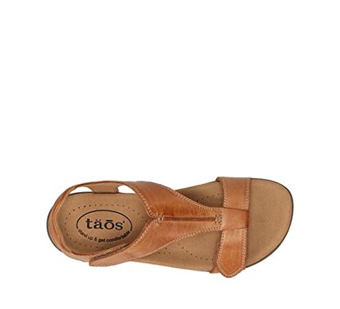 Taos The Show Premium Leather Women's Sandal - Experience Everyday Style, Comfort, Arch Support, Cooling Gel Padding and an Adjustable Fit for Exceptional Walking Comfort Caramel 8 (M) US
