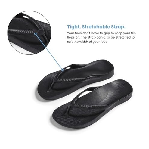 Archies Arch Support Flip Flops for Men & Women – Orthotic Sandals for Plantar Fasciitis Relief – Lightweight, Cushioning, Shock-Absorbing Sandals for Walking, Foot Pain & All-Day Comfort - Black (US Men's 7 / US Women's 8)