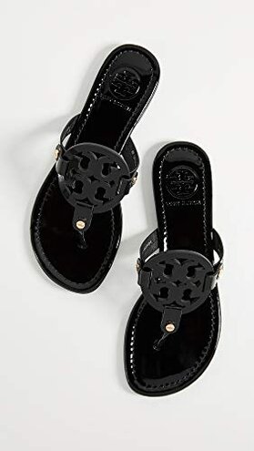 Tory Burch Women's Miller Patent Thong Sandal, Perfect Black Patent, 8 Medium US