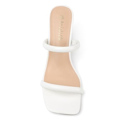 Avidirk Women's Square Open Toe Heeled Sandals Two Strap Mules Slip On Block Chunky Mid White Heels Sandals