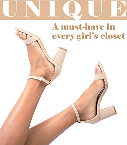 Ankis Nude Heels for Women - Open Toe Ankle Strap Chunky Heel Pump Sandals Party Wedding Strappy Buckle Sandals 2.75 Inches(Nude Nubuck, numeric_8)