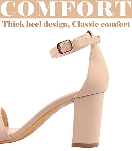Ankis Nude Heels for Women - Open Toe Ankle Strap Chunky Heel Pump Sandals Party Wedding Strappy Buckle Sandals 2.75 Inches(Nude Nubuck, numeric_8)