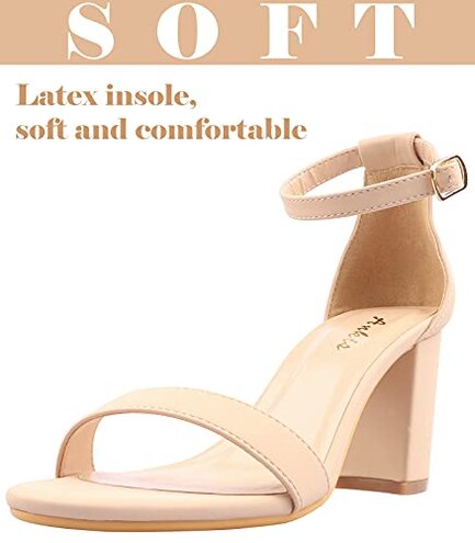Ankis Nude Heels for Women - Open Toe Ankle Strap Chunky Heel Pump Sandals Party Wedding Strappy Buckle Sandals 2.75 Inches(Nude Nubuck, numeric_8)