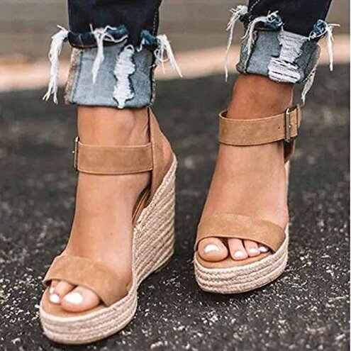 VICKI&middot;VICKI Women's Wedges Sandals Platform Wedge Heels Espadrilles Women Shoes Sandals Khaki Size 8