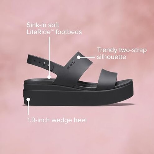 Crocs Brooklyn Low Wedge for Women - Adjustable Buckle Heel Straps with Pushpin Closure, Flexible, and All-Day Wear Black/Black 7 M