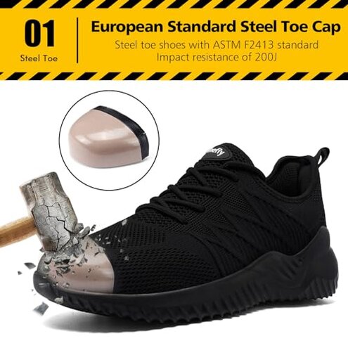 Tinefiy Steel Toe Shoes for Women Lightweight Comfortable Slip Resistant Safety Work Sneakers Cushion Puncture Proof Shoes Indestructible Shoe Size 8