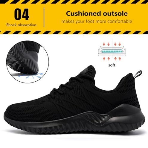 Tinefiy Steel Toe Shoes for Women Lightweight Comfortable Slip Resistant Safety Work Sneakers Cushion Puncture Proof Shoes Indestructible Shoe Size 8