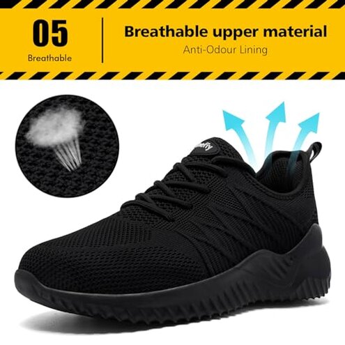 Tinefiy Steel Toe Shoes for Women Lightweight Comfortable Slip Resistant Safety Work Sneakers Cushion Puncture Proof Shoes Indestructible Shoe Size 8