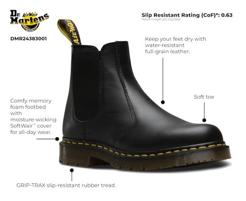 Dr. Martens, Unisex 2976 Slip Resistant Service Boots, Black, 7 US Men/8 US Women