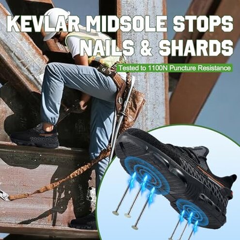 BAIYIJIA Steel Toe Shoes for Men Work Sneakers Air Cushion Construction Industrial Footwear Women Safety Footwear Lightweight Breathable Steel Toe Sneakers for Men Indestructible Shoes Comfortable Black Size 9.5