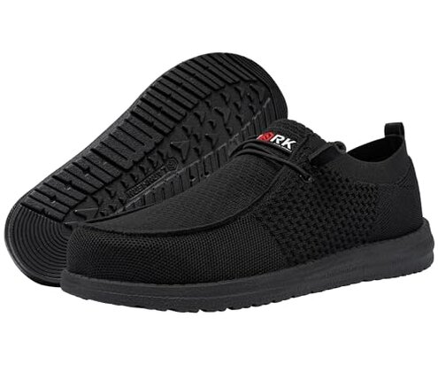 LARNMERN Steel Toe Loafers Women Slip On Shoes Lightweight Comfortable Lounging Walking Safety Work Flats Sneakers(8 Women, Black Women)