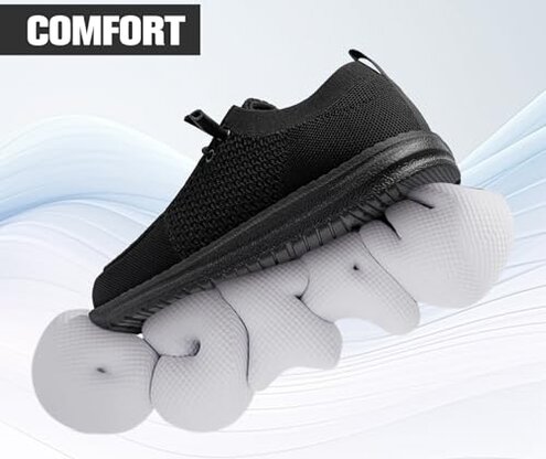 LARNMERN Steel Toe Loafers Women Slip On Shoes Lightweight Comfortable Lounging Walking Safety Work Flats Sneakers(8 Women, Black Women)