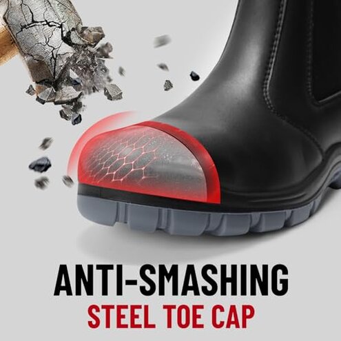 TAERDUN Steel Toe Work Boots for Men Slip-on Chelsea Boot, Men's Industrial & Construction Shoes, Waterproof, Lightweight, Comfortable, Non-slip Safety Shoes, Brown, 10 Wide