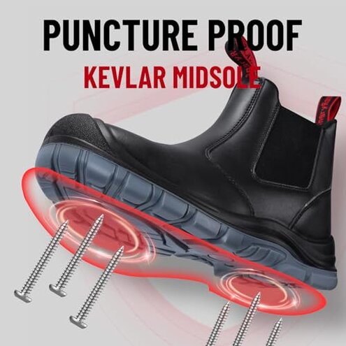 TAERDUN Steel Toe Work Boots for Men Slip-on Chelsea Boot, Men's Industrial & Construction Shoes, Waterproof, Lightweight, Comfortable, Non-slip Safety Shoes, Brown, 10 Wide