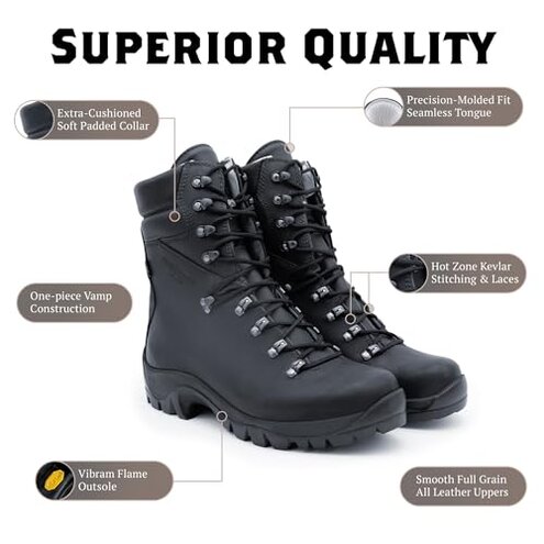 Drew's Boots Fire Hiker Wildland Firefighter Boots &ndash; Rugged, Full Leather Firefighting Boots for Comfort, Support, and Safety &ndash; Heat Resistant Work Shoes for Men, Black, 11 D