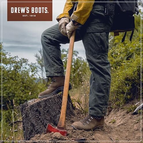 Drew's Boots Fire Hiker Wildland Firefighter Boots &ndash; Rugged, Full Leather Firefighting Boots for Comfort, Support, and Safety &ndash; Heat Resistant Work Shoes for Men, Black, 11 D