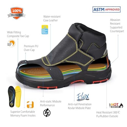 SAFETOE Welding Boots for Men Composite Toe Safety Boots Fire Resistant Welding Boot 300℃Heat Resistant Welder Working Boots